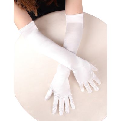 Bele dugačke rukavice od simuliranog svilenog materijala C81312-3