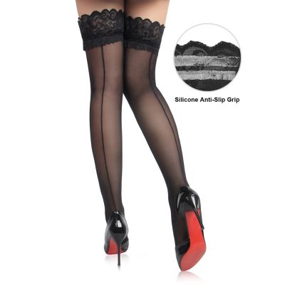 Crne čipkane čarape sa vertikalnim prugama H3573-1