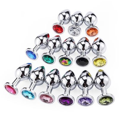 Metalni analni butt plug sa kristalom - set u veličinama S,M,L