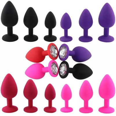 Silikonski analni butt plug sa kristalom - set (S,M,L veličina) LJUBIČASTI